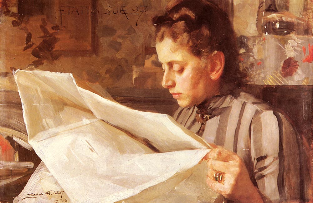 Anders Zorn Emma Zorn, Reading 1887 Fine Art Print