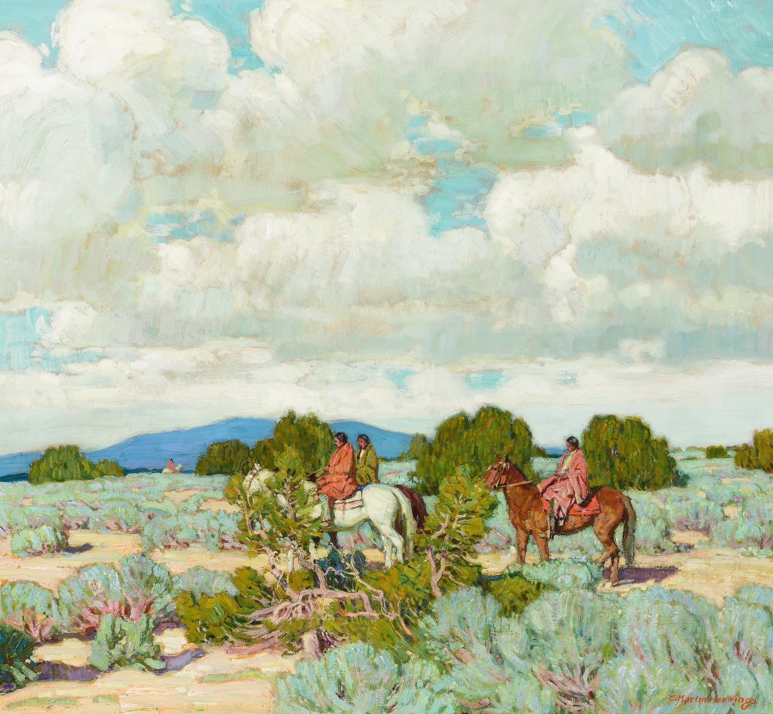 {{ product_title }} Fine Art Print | {{ product_vendor }} Jakero77 Ernest Martin Hennings Riders in the Taos Foothills 1930 Fine Art Print Art Print  Jakero77