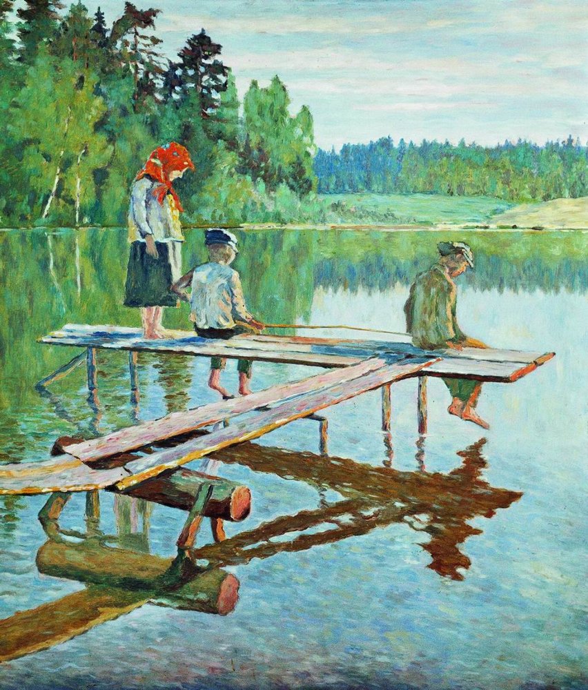 Nikolay Bogdanov Belsky Evening (Angler) 1925 Fine Art Print