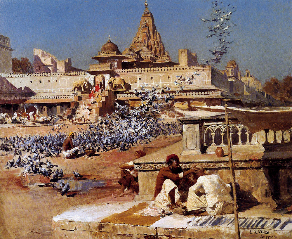Edwin Lord Weeks Feeding The Sacred Pigeons, Jaipur 1894 Fine Art Print