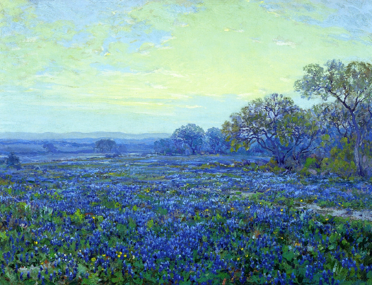 Robert Julian Onderdonk Field of Bluebonnets under Cloudy Sky 1920 Fine Art Print