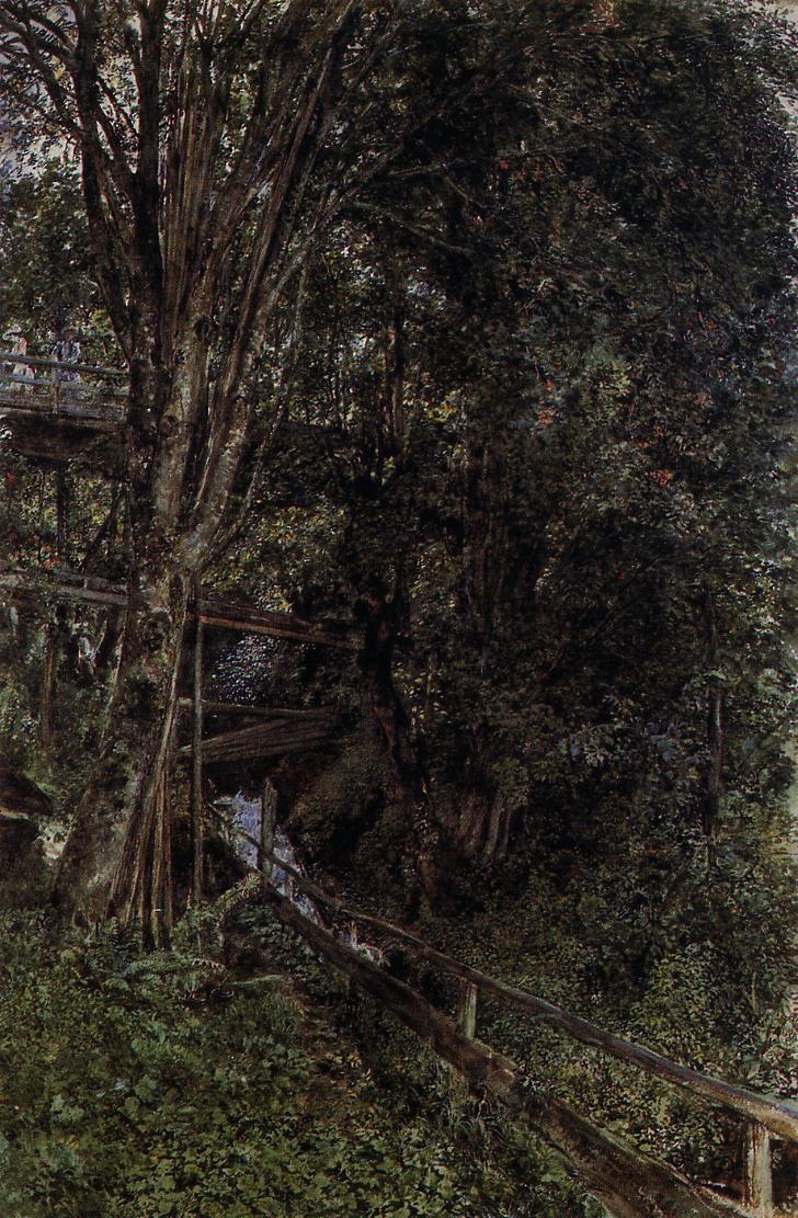 Rudolf von Alt Figures on a Bridge over a Stream at Gastein 1888 Fine Art Print
