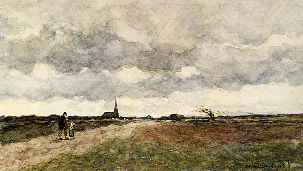 Johan Hendrik Weissenbruch Figures On A Country Road, A Church In The Distance 1903 Fine Art Print