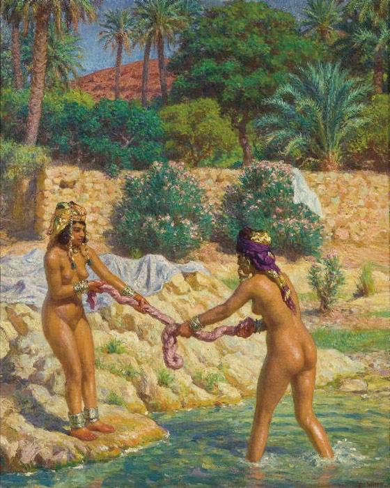 Nasreddine Dinet Girls Wringing Their Laundry 1910 Fine Art Print