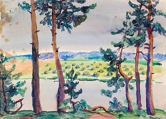 Pyotr Konchalovsky Fir Trees by the River 1921 Fine Art Print