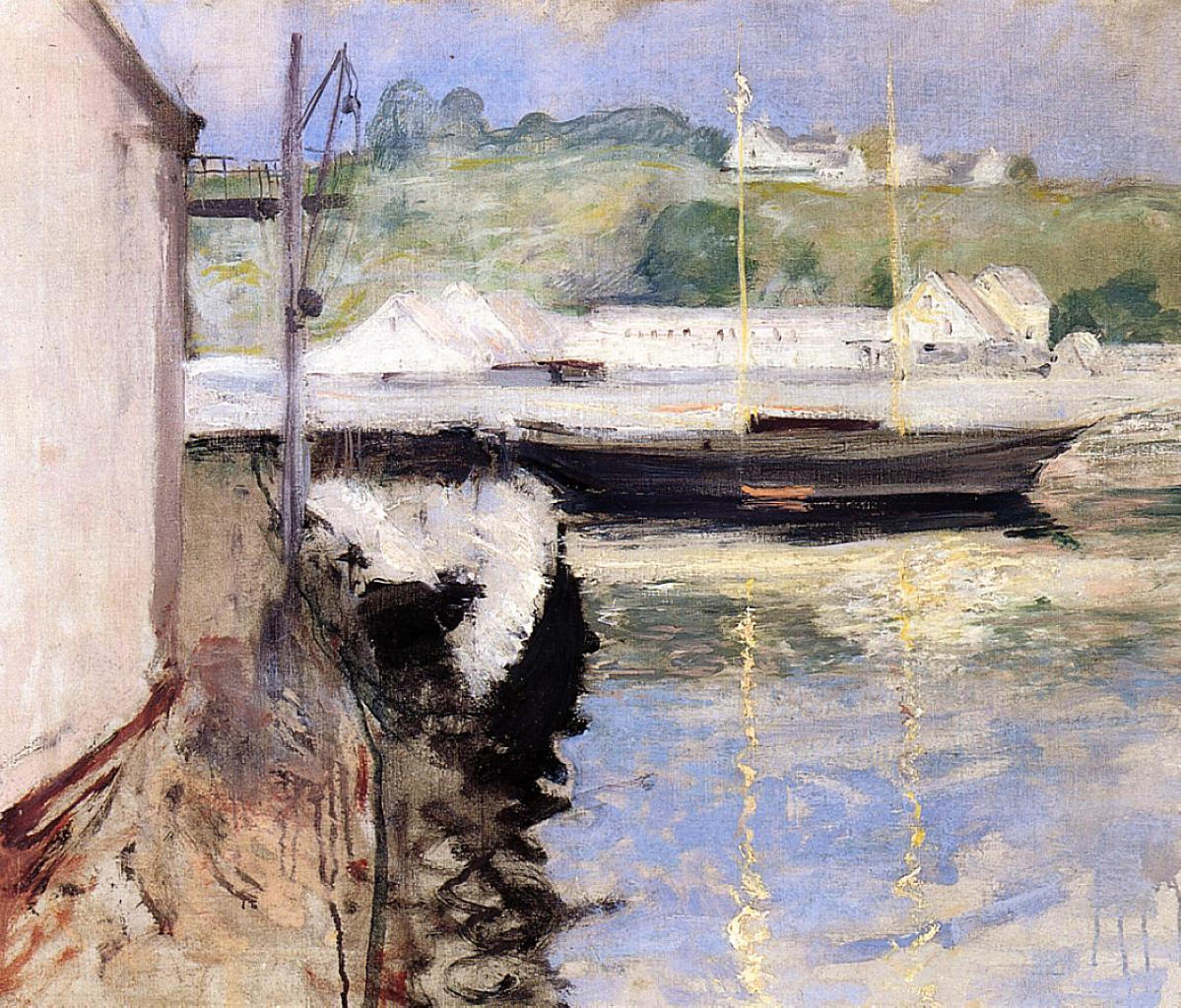 William Merritt Chase Fish Sheds and Schooner, Gloucester 1898 Fine Art Print