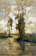 Johan Hendrik Weissenbruch Fisherman in polder landscape 1903 Fine Art Print