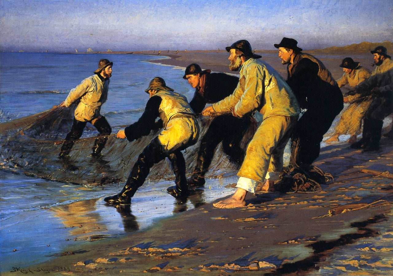 Peder Severin Kroyer Fishermen Hauling the Net on Skagen's North Beach 1883 Fine Art Print