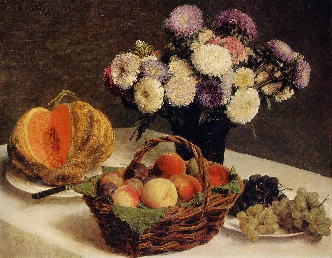 Henri Fantin-Latour Flowers and Fruit, a Melon 1865 Fine Art Print