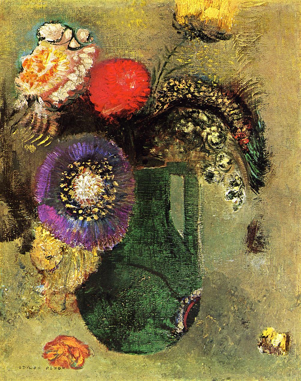 Odilon Redon Flowers in Green Vase with Handles 1905 Fine Art Print