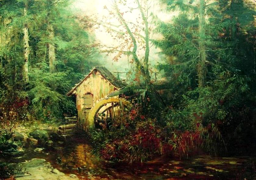 Efim Volkov Forest Landscape with Watermill 1880 Fine Art Print
