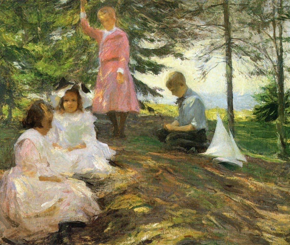 Frank W. Benson Four Children at North Haven 1904 Fine Art Print