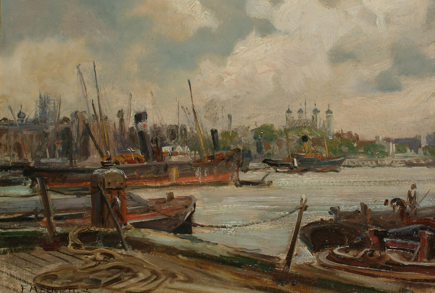 {{ product_title }} Fine Art Print | {{ product_vendor }} Jakero77 Frank Moss Bennett View Across Thames Towards Tower 1920s Fine Art Print Art Print  Jakero77