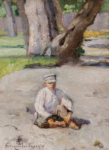 Nikolay Bogdanov Belsky Garson Sitting in Front of a Tree 1945 Fine Art Print