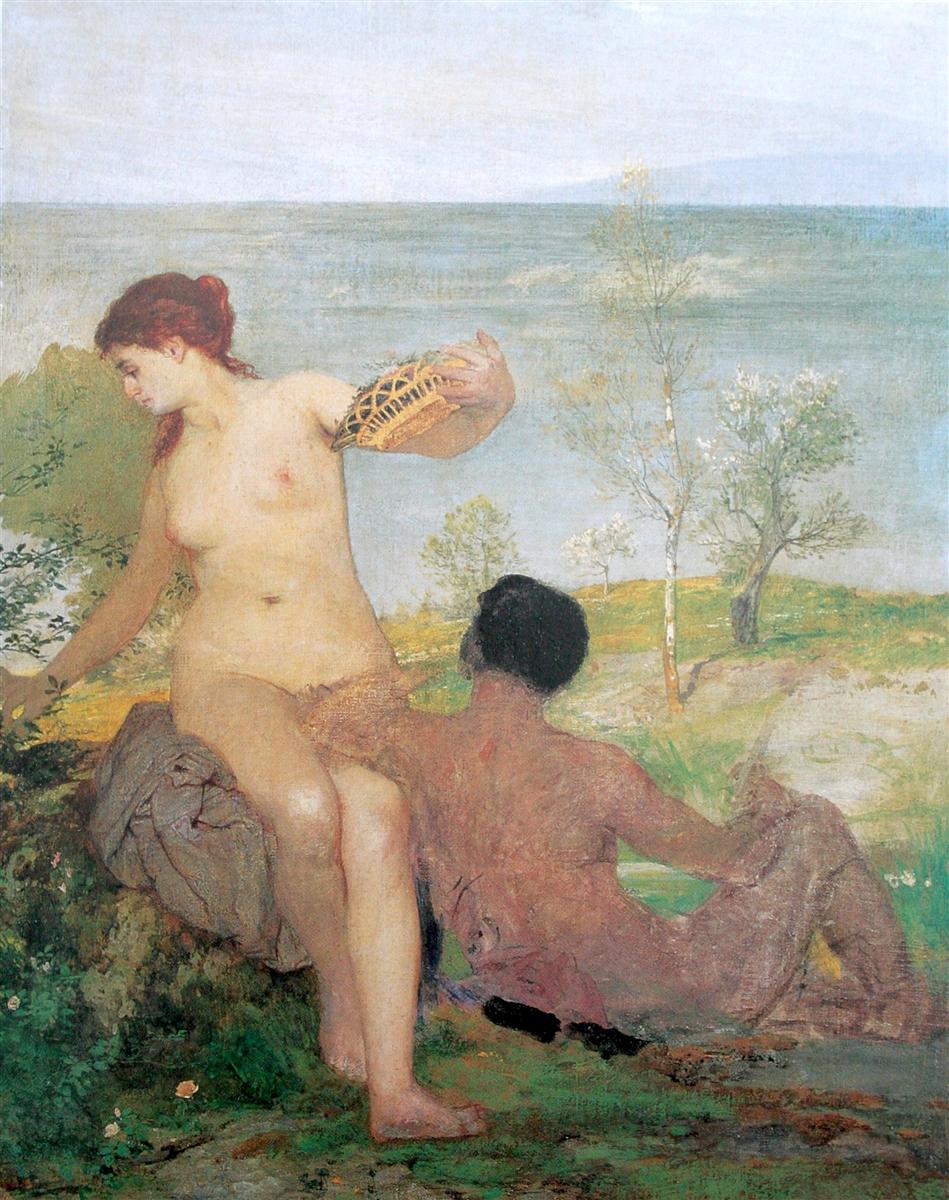 Arnold Böcklin Girl and Boy Picking Flowers 1866 Fine Art Print