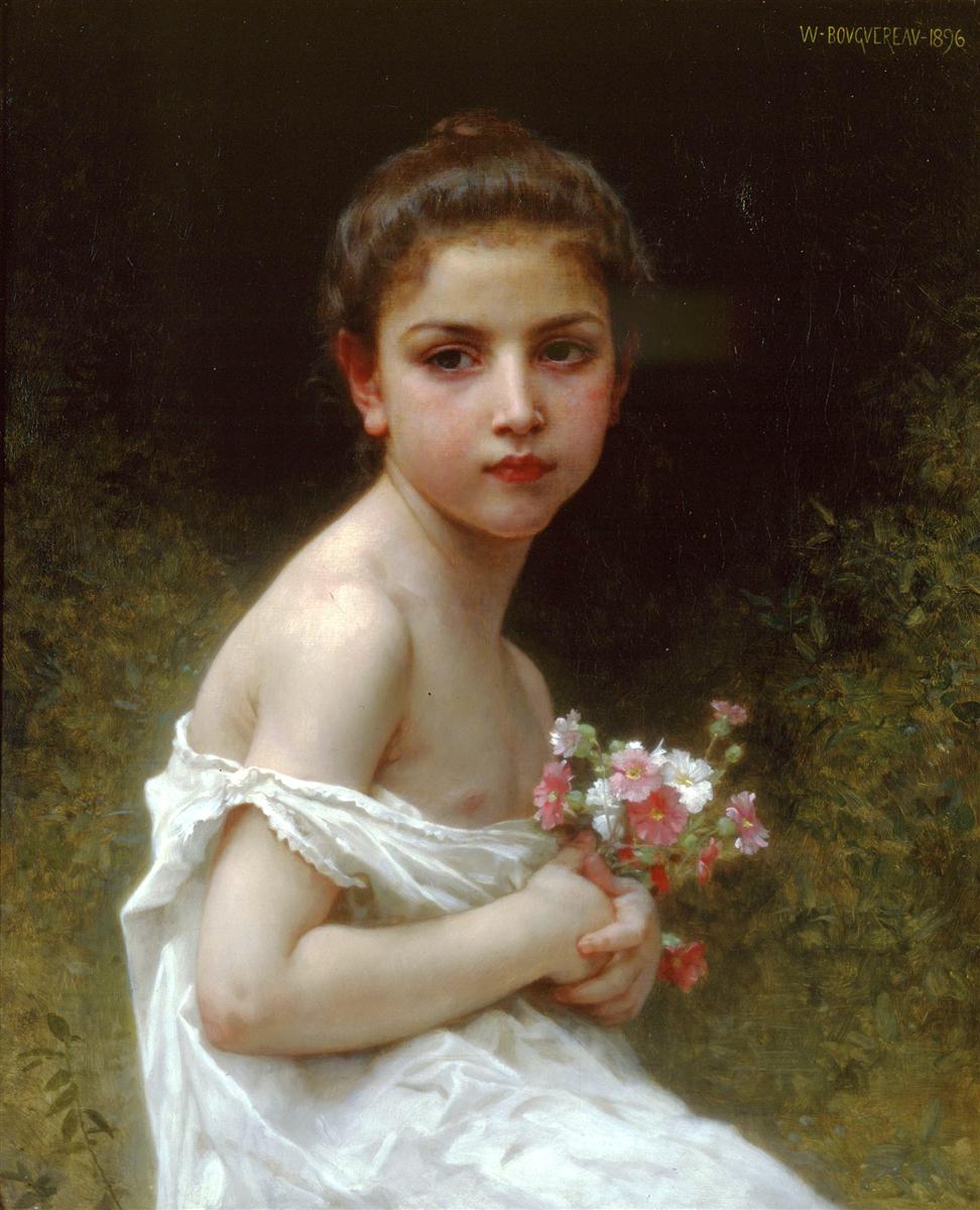 William-Adolphe Bouguereau Girl bouquet 1896 Fine Art Print