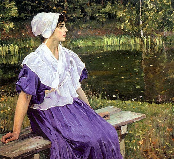 Mikhail Nesterov Girl by a Pond (Portrait of Natalia Nesterova) 1923 Fine Art Print