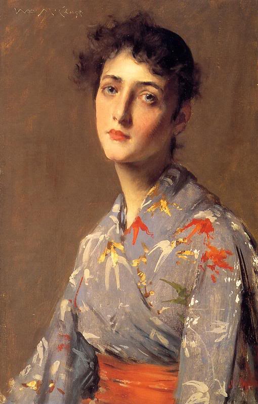 William Merritt Chase Girl in a Japanese Kimono 1890 Fine Art Print