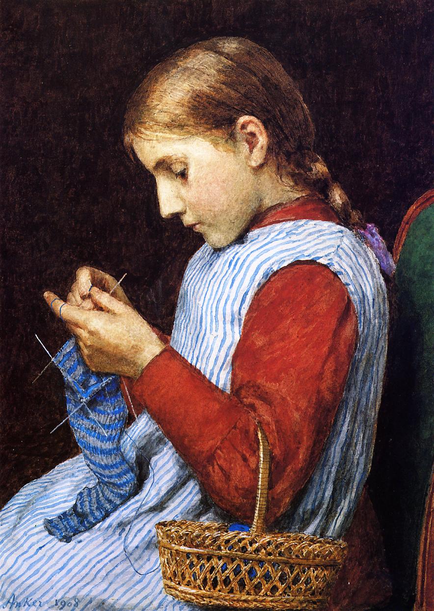 Julian Alden Weir Girl Knitting 1908 Fine Art Print