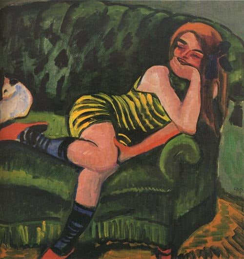 Max Pechstein Girl on a Green Sofa with a Cat 1910 Fine Art Print