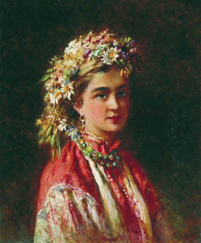 Konstantin Makovsky Girl wering a Crown 1900 Fine Art Print
