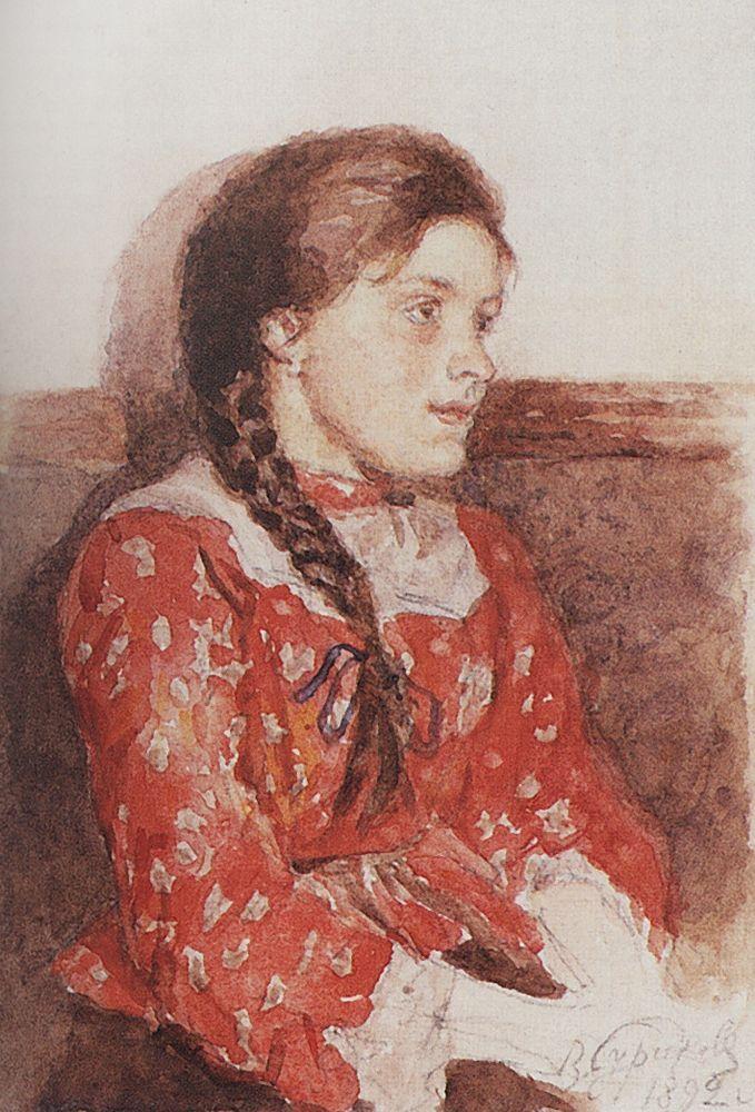 Vasily Surikov Girl with a Red Jacket 1892 Fine Art Print