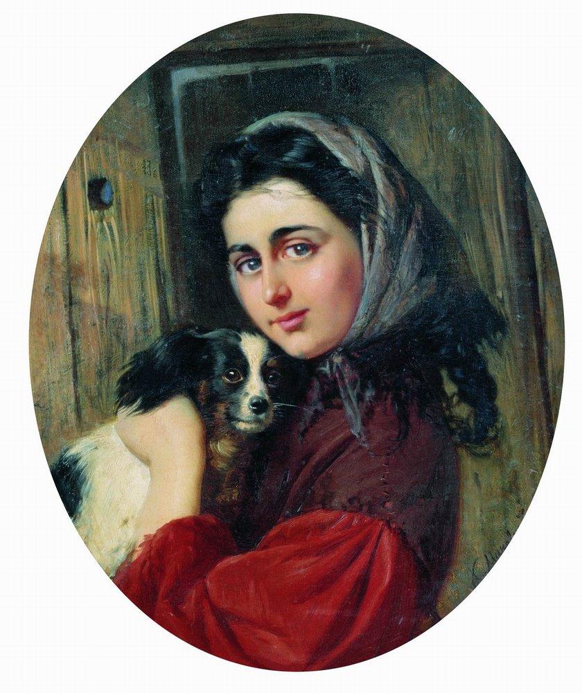 Konstantin Makovsky Girl with Dog 1866 Fine Art Print