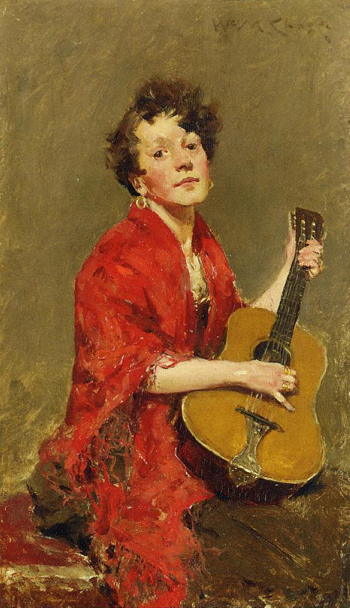 William Merritt Chase Girl with Guitar 1886 Fine Art Print