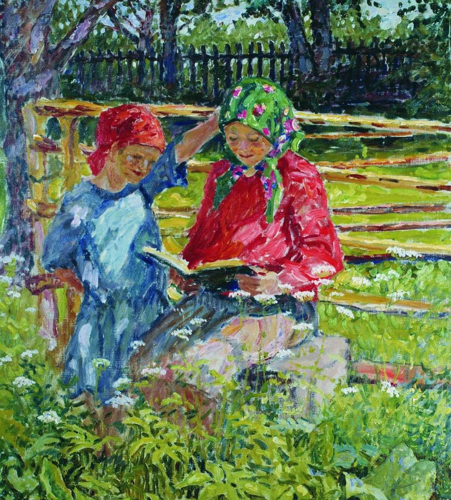 Nikolay Bogdanov Belsky Girls in Kerchiefs 1920 Fine Art Print