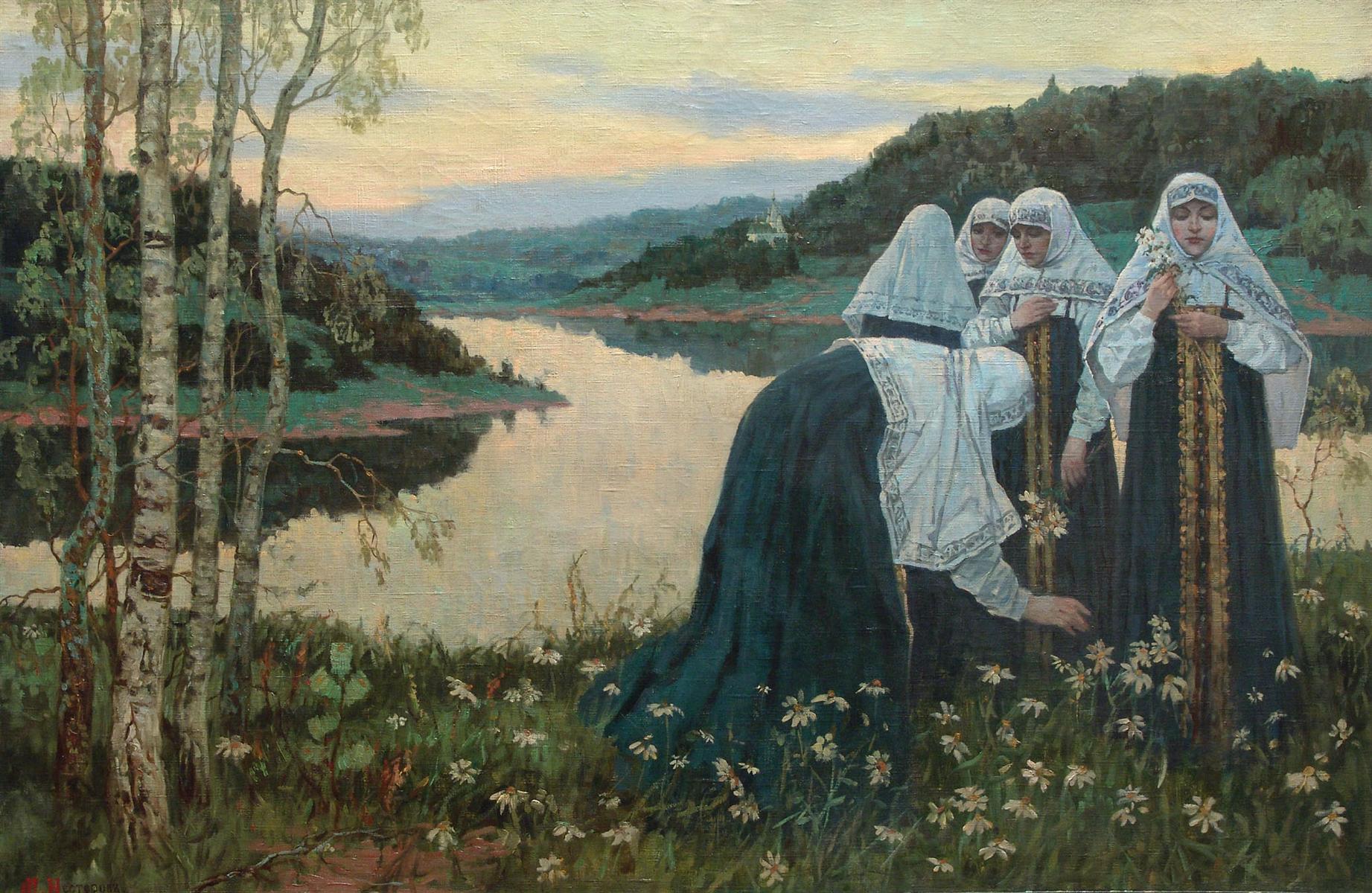 Mikhail Nesterov Girls on the Bank of the River 1905 Fine Art Print