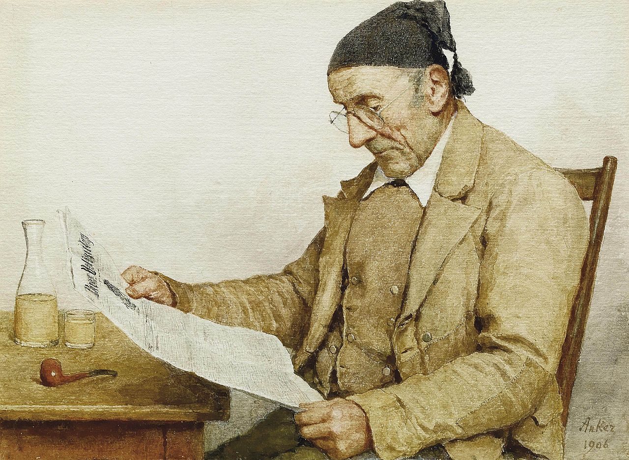 Albrecht Anker Grandfather with a newspaper 1906 Fine Art Print