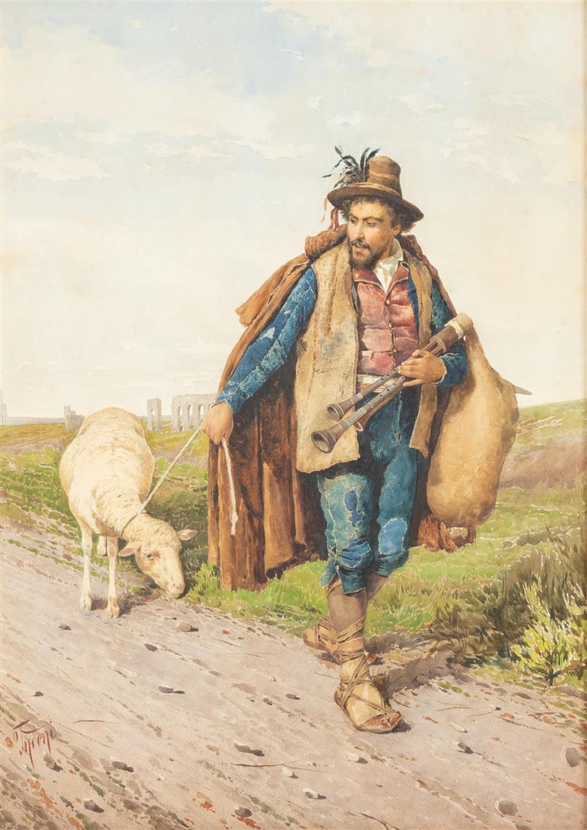 Filippo Indoni Bagpipe Player with Sheep 1890 Fine Art Print