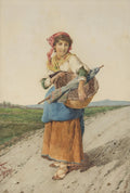 Filippo Indoni Peasant Woman with Basket and Umbrella 1893 Fine Art Print