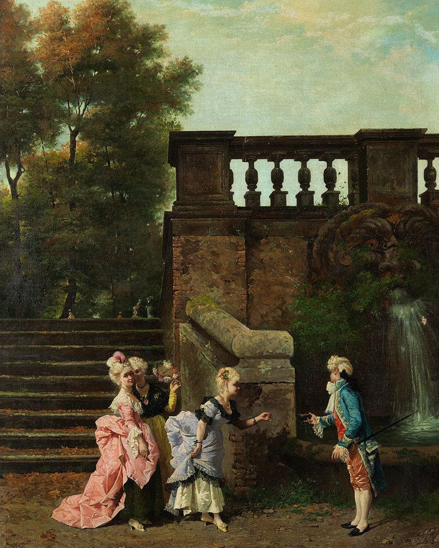 Filippo Indoni Encounter in the Castle Park 1876 Fine Art Print