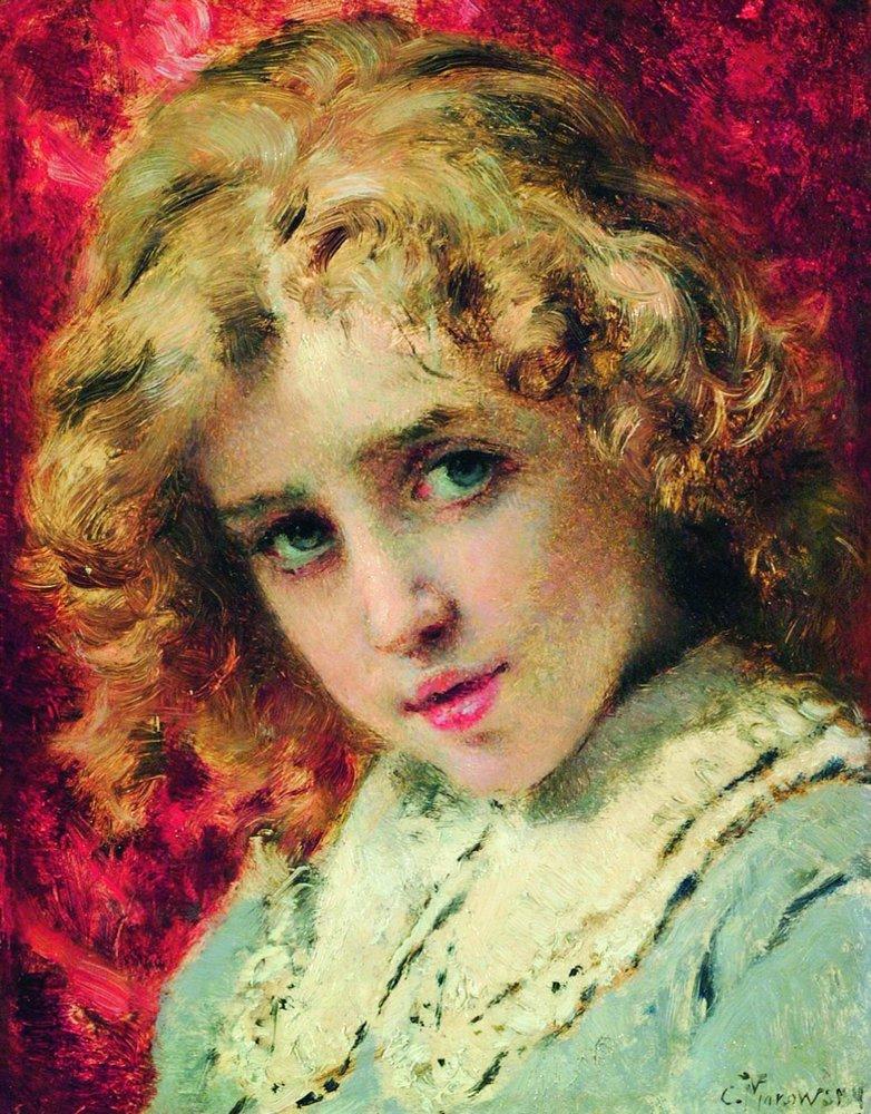 Konstantin Makovsky Head of Child (Portrait of the Son Konstantin) 1890 Fine Art Print