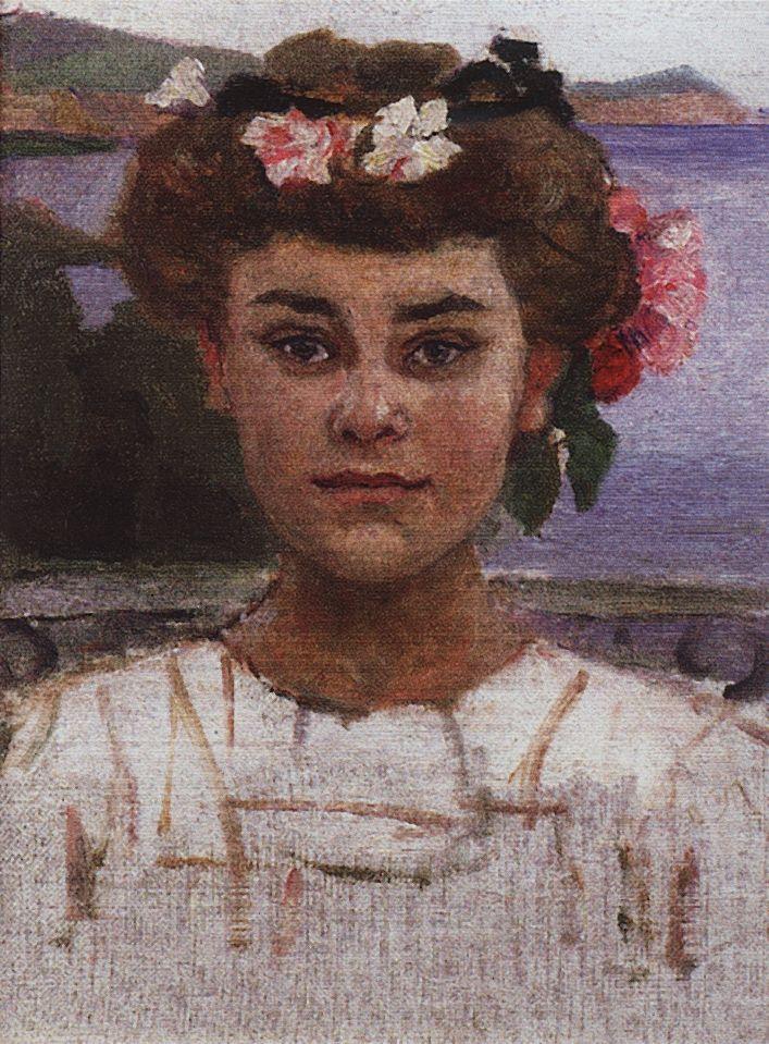 Vasily Surikov Head of Girl. Portrait of Z. S. Khaminova. 1908 Fine Art Print
