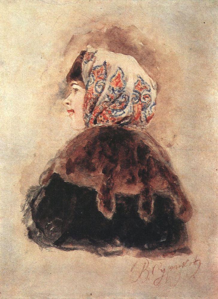 Vasily Surikov Head of Young Lady 1890 Fine Art Print