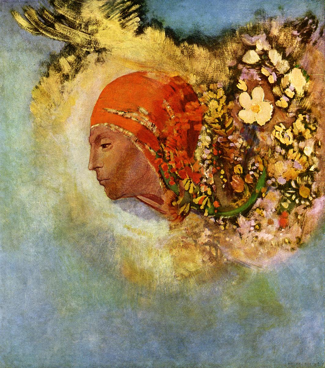 Odilon Redon Head with Flowers 1907 Fine Art Print