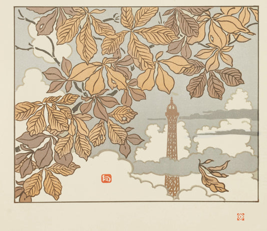 {{ product_title }} Fine Art Print | {{ product_vendor }} Jakero77 Henri Riviere Eiffel Tower Through Tree Leaves 1900 Paris Fine Art Print Art Print  Jakero77
