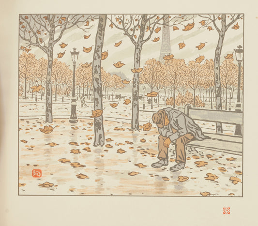 {{ product_title }} Fine Art Print | {{ product_vendor }} Jakero77 Henri Riviere Man on Bench Autumn 1900 Paris Eiffel Tower Fine Art Print Art Print  Jakero77