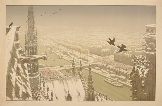Henri Riviere Paris France View Crows Gargoyles Seine 1900 Fine Art Print Fine Art Print | Jakero77
