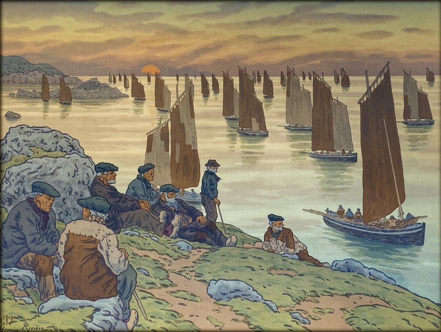 Henri Riviere The Elders 1906 Old Northwest Wind Sailboat Fine Art Print Fine Art Print | Jakero77