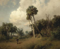 Hermann Ottomar Herzog A Hunter Among Windswept Palms and Passing Clouds 1870 Fine Art Print