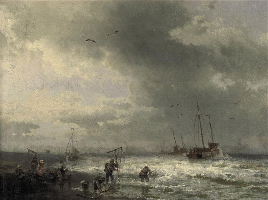 Hermann Ottomar Herzog Fishermen on the Beach 1860 Fine Art Print