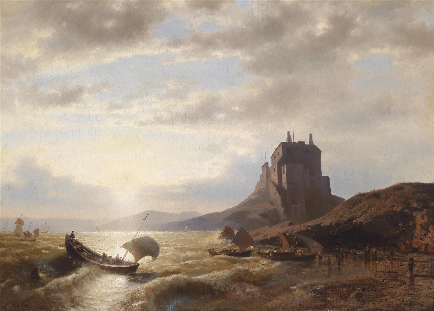 Hermann Ottomar Herzog Küstenlandschaft Mit Fischern 1874 Fine Art Print