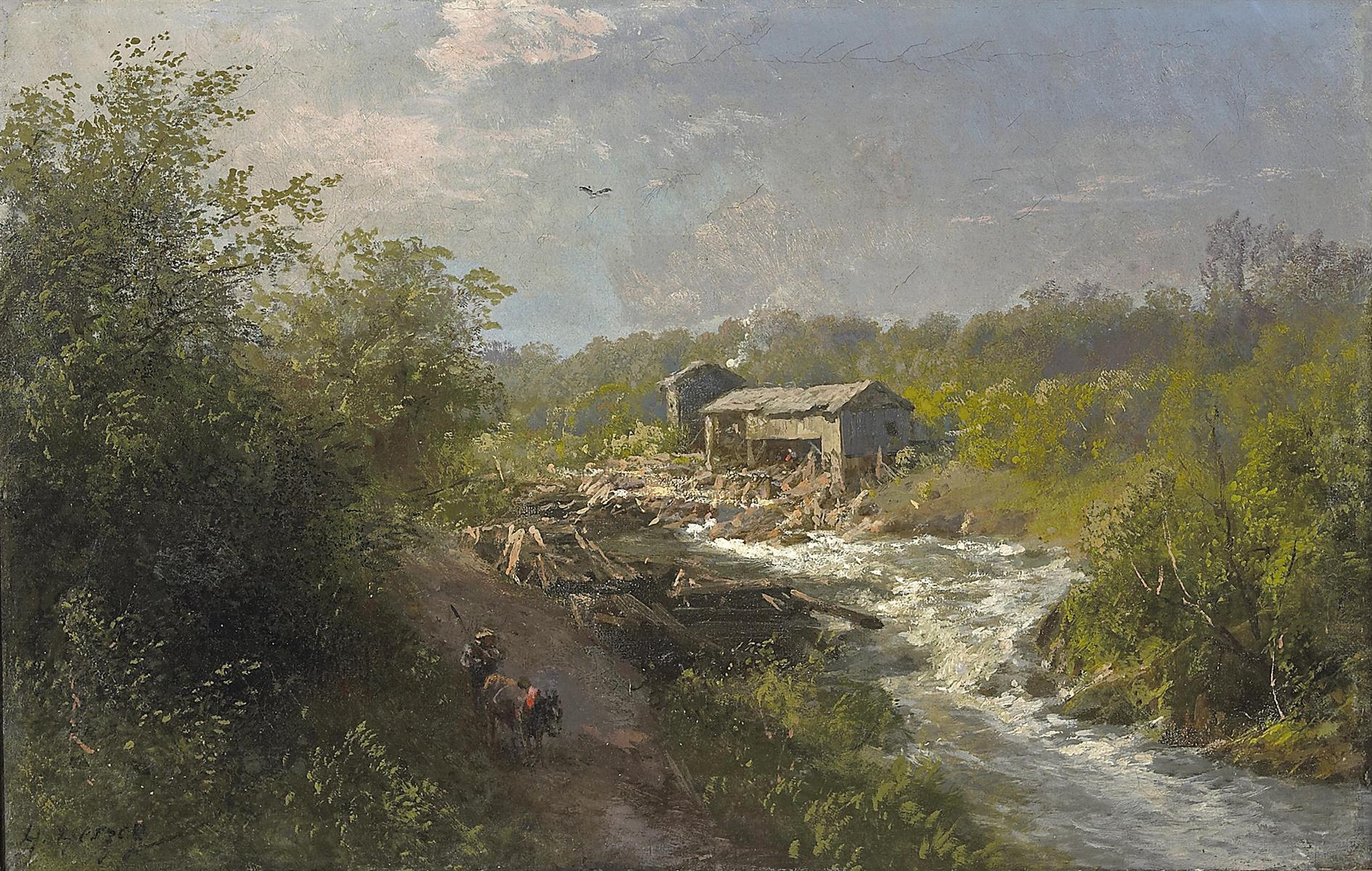 Hermann Ottomar Herzog Mill by a Mountain Stream, Believed to Be the Sierras 1870 Fine Art Print