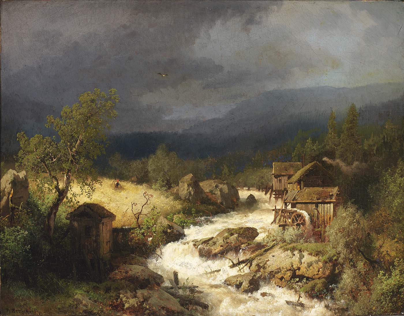Hermann Ottomar Herzog Mill on a Torrent 1871 Fine Art Print