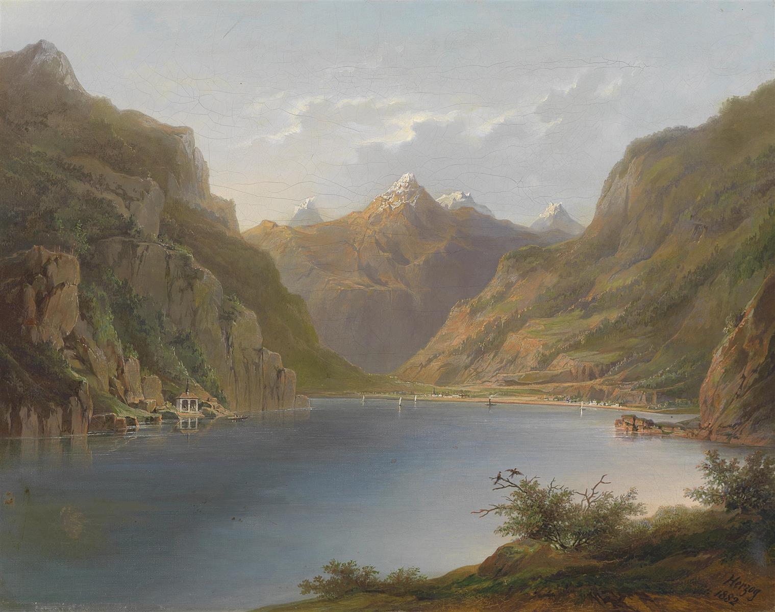 Hermann Ottomar Herzog Vierwaldstättersee Mit Blick Auf Die Tellkapelle 1882 Fine Art Print