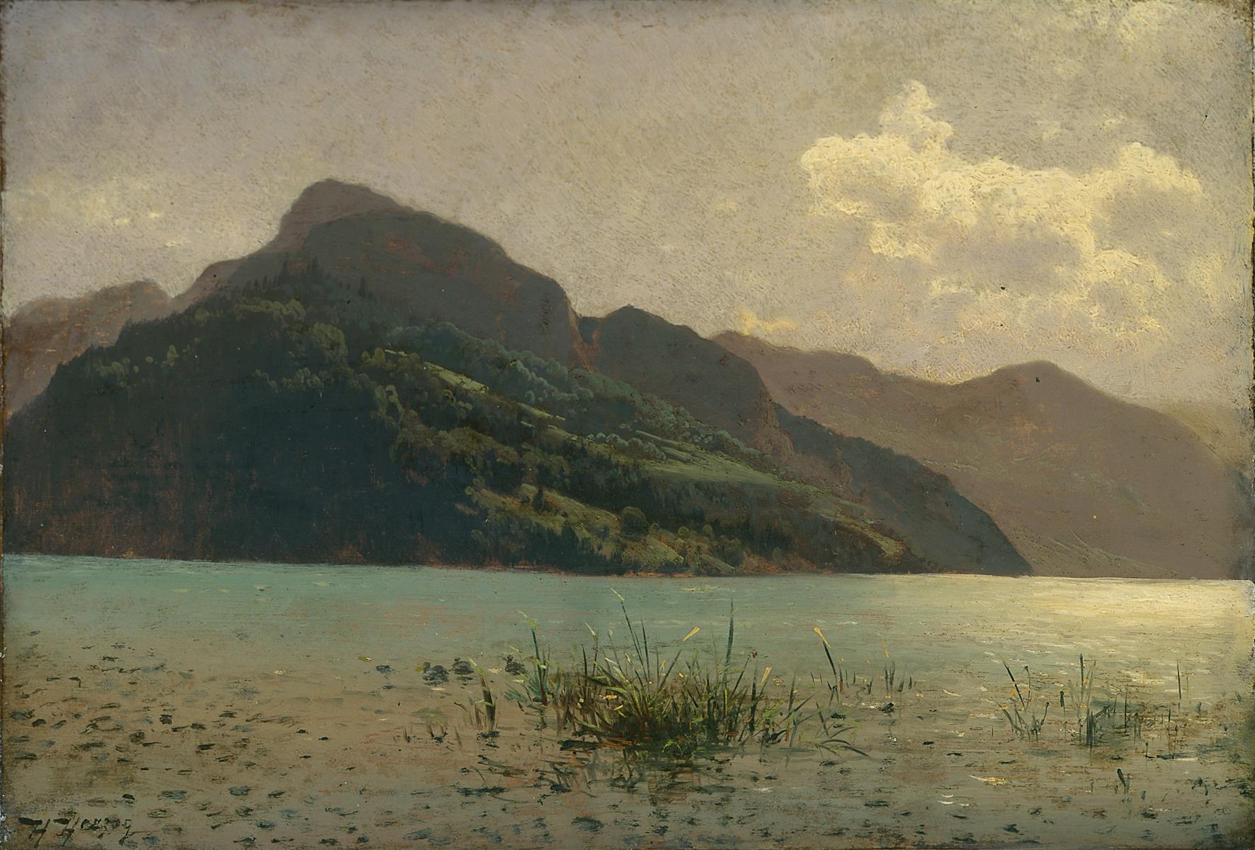 Hermann Ottomar Herzog View of Lake Lucerne Opposite Brunnen 1880 Fine Art Print