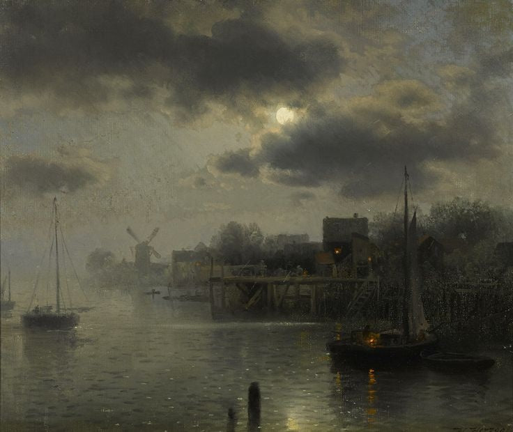 Hermann Ottomar Herzog Moonlight in Holland 1870 Fine Art Print